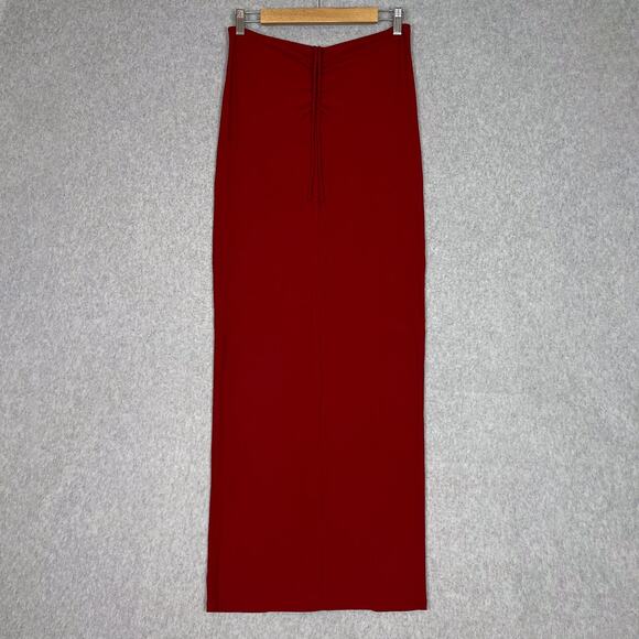 SKIMS Brick Red Soft Lounge Ribbed Ruched Long Maxi Skirt Size Medium - Picture 2 of 9